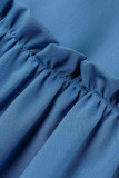 Moda azul sexy patchwork sin espalda contraste sin mangas dos piezas