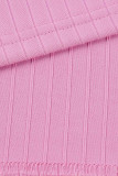 Розовое сексуальное повседневное однотонное длинное платье на тонких бретельках с открытой спиной и разрезом на бретелях