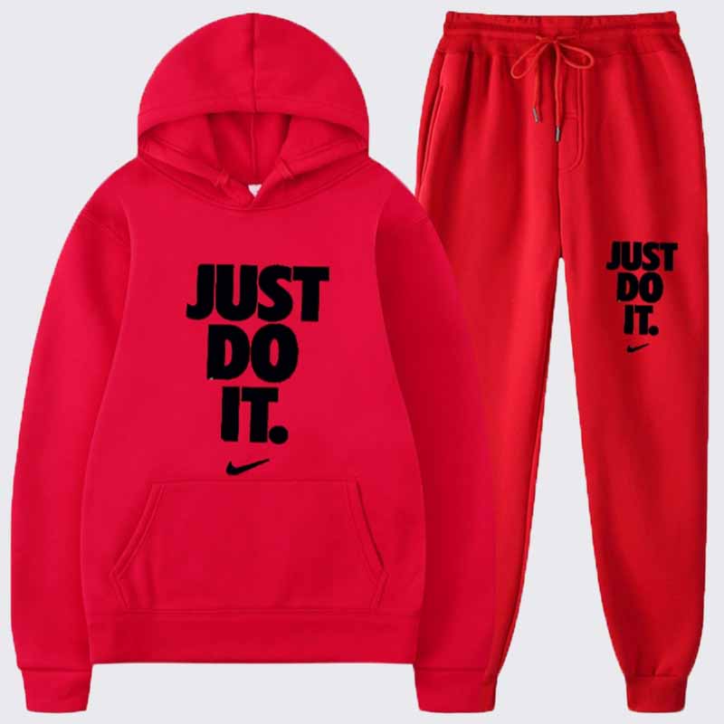 

Red Fashion Casual Print Letter Hooded Collar Long Sleeve Two Pieces