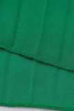 Verde Casual Retazos lisos Doblar con hombros descubiertos mamelucos rectos