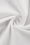 Weißes, modisches, lässiges, solides Schlitz-Umlegekragen-Langarm-Hemdkleid