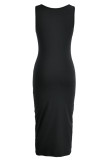 Black Sexy Casual Print Basic U Neck Vest Dress