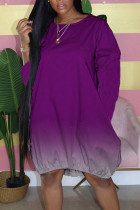 Фиолетовые повседневные платья с круглым вырезом в стиле пэчворк с принтом постепенного изменения