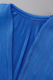 Blå sexig solid bandage Patchwork V-hals långärmad två delar
