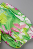Groene mode casual print patchwork backless off-shoulder jurken met grote maten