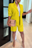 Yellow Fashion Casual Solid Basic Turndown Collar Long Sleeve Two Pieces