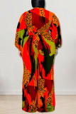 Red Casual Print Patchwork V Neck Plus Size Jumpsuits