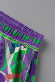Due pezzi verde alla moda casual stampa semplice colletto con risvolto manica lunga