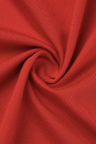 Vestido sin mangas con cuello en V y abertura en el remiendo sólido casual de moda rojo