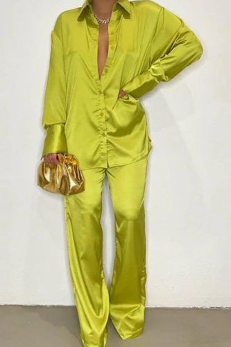 Yellow Casual Solid Patchwork Turndown Collar Long Sleeve Two Pieces