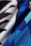 Azul oscuro Moda Casual Ropa deportiva Estampado Patchwork Cuello en U Sin mangas Dos piezas