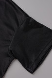 Black Fashion Casual Print Patchwork V Neck Short Sleeve Dress