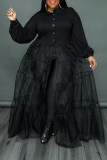 Черные модные повседневные однотонные платья в стиле пэчворк с отложным воротником и пряжкой больших размеров