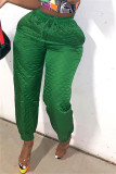 Grüne, modische, lässige, solide Patchwork-Hose mit normaler hoher Taille