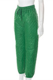 Зеленые модные повседневные однотонные лоскутные обычные брюки с высокой талией