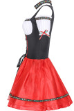 Svart Röd Halloween Fashion Party Patchwork Frenulum fyrkantig krage kortärmad klänning