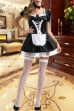 Zwarte Halloween-mode patchwork frenulum vierkante kraag korte mouw jurk