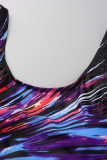 Färg Sexigt tryck Patchwork U-hals Badkläder i plusstorlek