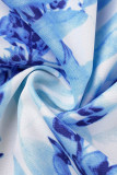Robes droites bleu clair à imprimé de vacances décontractées évidées en patchwork à col en V