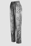 Graue Street-Print-Make-Old-Patchwork-Jeans mit hoher Taille