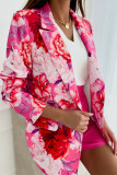 Rose Red Fashion Casual Not Positioning Printed Patchwork Cardigan Turn-back Collar Outerwear