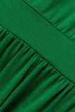 Grüner, lässiger, fester Patchwork-Overall mit O-Ausschnitt in Übergröße