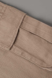 Khaki Street Solid Patchwork Bolsillo Cintura alta Pantalones rectos de color sólido