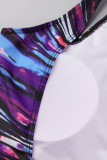Multi-color sexy print patchwork U-hals plus size badmode