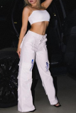 Белые брюки прямого кроя со средней посадкой и модным принтом в стиле пэчворк