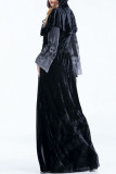 Vestidos de manga comprida preto com estampa casual de patchwork frênulo com capuz
