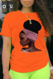 Oranje Fashion Vintage Print Patchwork T-shirts met O-hals