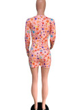 Pink Sexy Print Patchwork V Neck Regular Rompers