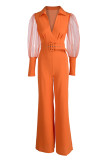Tangerine Casual Elegant Solid Patchwork V-Ausschnitt Straight Jumpsuits