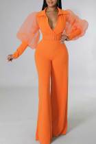 Tangerine Casual Elegant Solid Patchwork V-hals Raka Jumpsuits