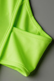 Fluoreszierendes Grün, sexy, feste Quaste, ausgehöhlte Patchwork-Badebekleidung