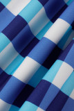 Blusas de gola oblíqua assimétrica com estampa xadrez casual azul