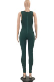 Ink Green Sexy Casual Solid Bandage Hollowed Out U Neck Skinny Jumpsuits