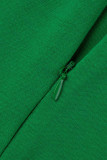 グリーンカジュアルソリッドパッチワークOネックプラスサイズジャンプスーツ