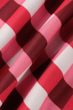 Rode casual geruite patchwork asymmetrische schuine kraag tops