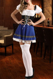 Blaues Halloween-Mode-beiläufiges Patchwork-Quasten-Quadrat-Kragen-Kurzarm-Kleid