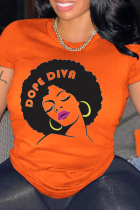 Camisetas con cuello en O de patchwork con estampado vintage de moda naranja