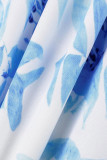 Голубой повседневный принт с принтом в стиле пэчворк Пэчворк с V-образным вырезом Прямые платья