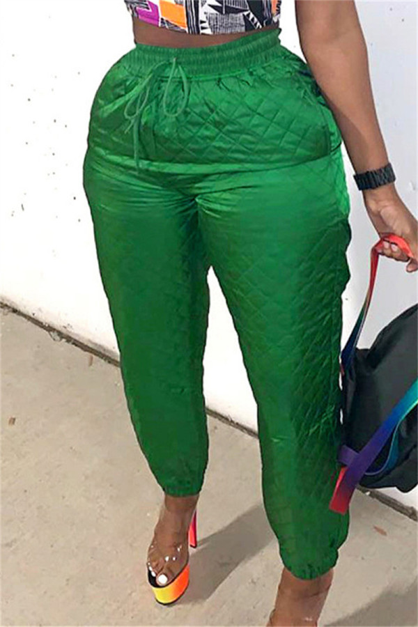 Groene mode casual effen patchwork normale hoge taille broek