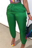 Calça verde moda casual patchwork sólido regular cintura alta
