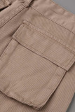 Khaki Street Solid Patchwork-ficka Hög midja Rak enfärgad bottnar