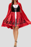 Roter Halloween-Modedruck-Patchwork-O-Ausschnitt, zweiteilig