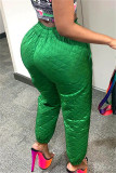 Pantalon décontracté taille haute en patchwork uni vert