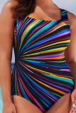 Multi-color sexy print patchwork U-hals plus size badmode