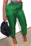 Pantalon décontracté taille haute en patchwork uni vert