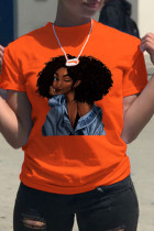 Оранжевые модные винтажные лоскутные футболки с круглым вырезом